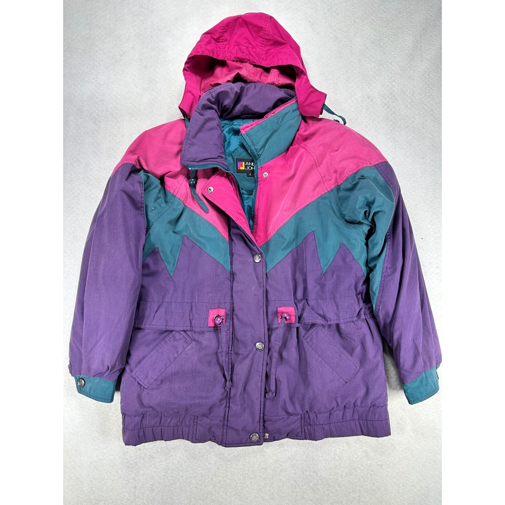 Vintage Andy Johns Colorblock Parka Jacket Purple Pink Teal Retro 90s Small